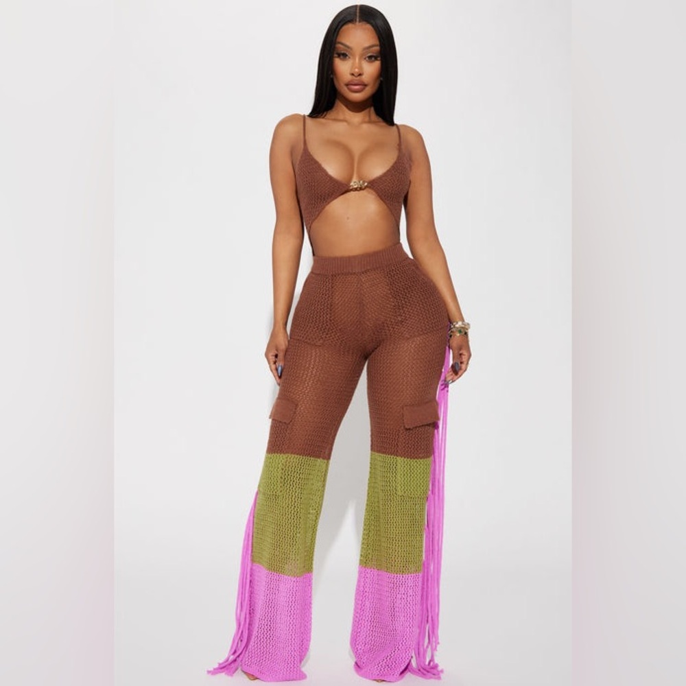 Linked Up Sweater Pant Set - Brown Combo